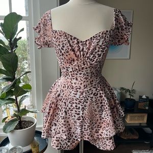 2Bella romper leopard print worn once sweetheart neckline on or off shoulder